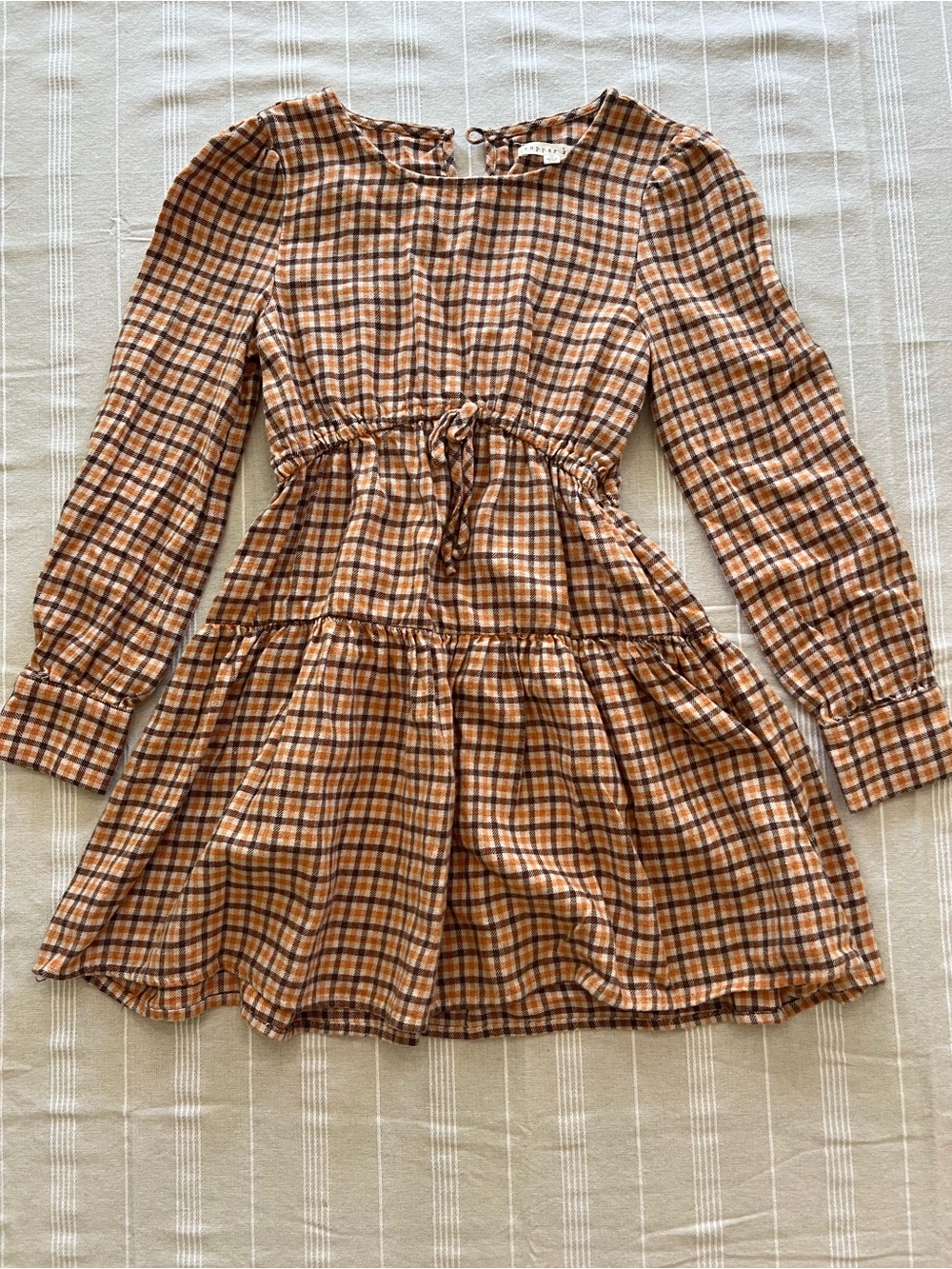 Copper Key Girls' Long Sleeve Plaid Dress - Orange and Brown Plaid